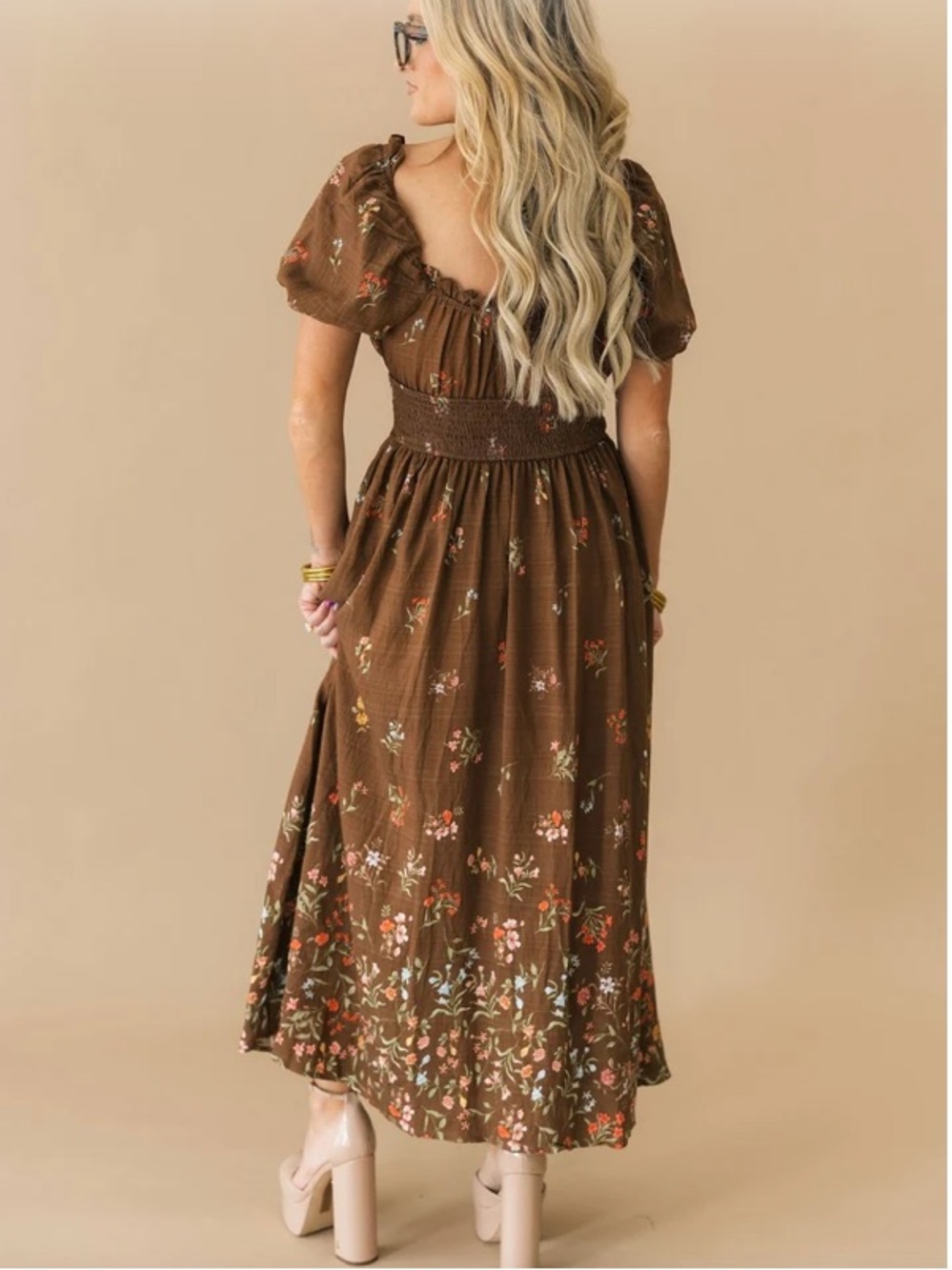 NWT Brown Floral Midi Fall Dress - Picture 2 of 13